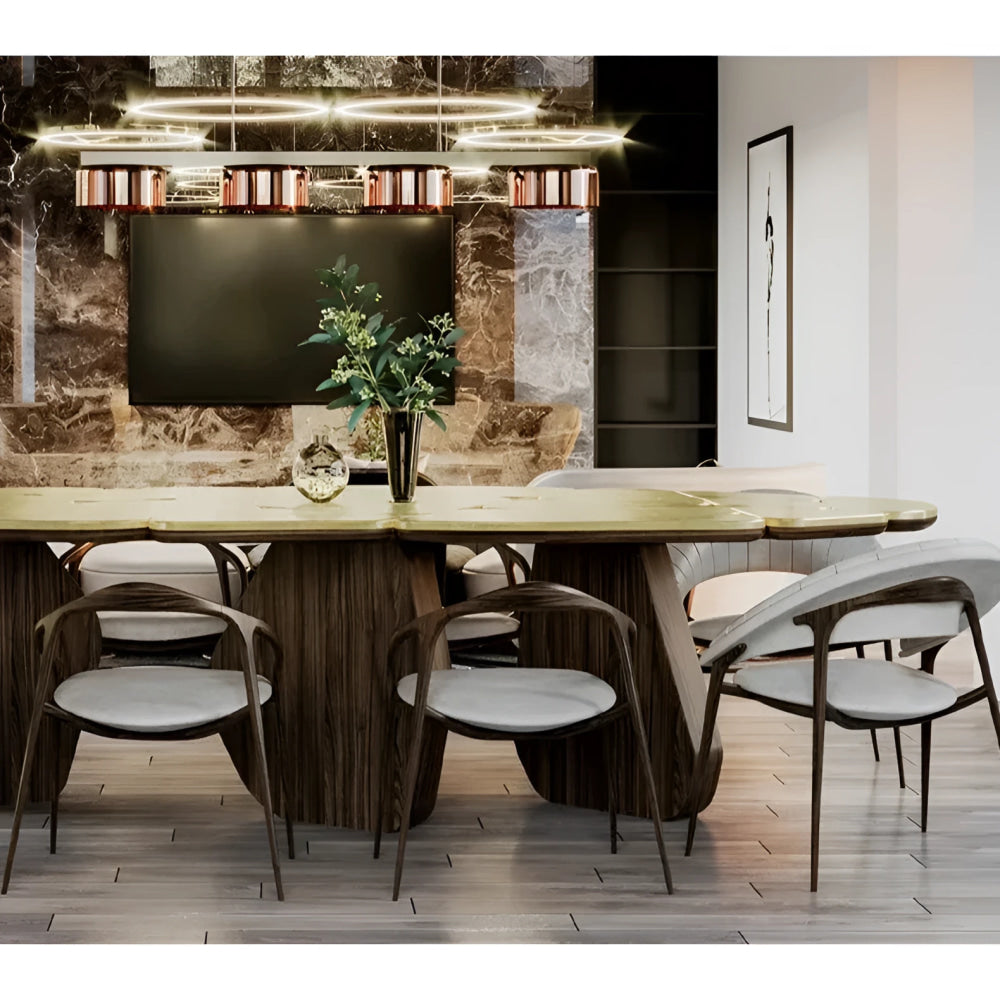 Sculptural Wooden Dining Table with Brass Accents – Modern Luxury Design