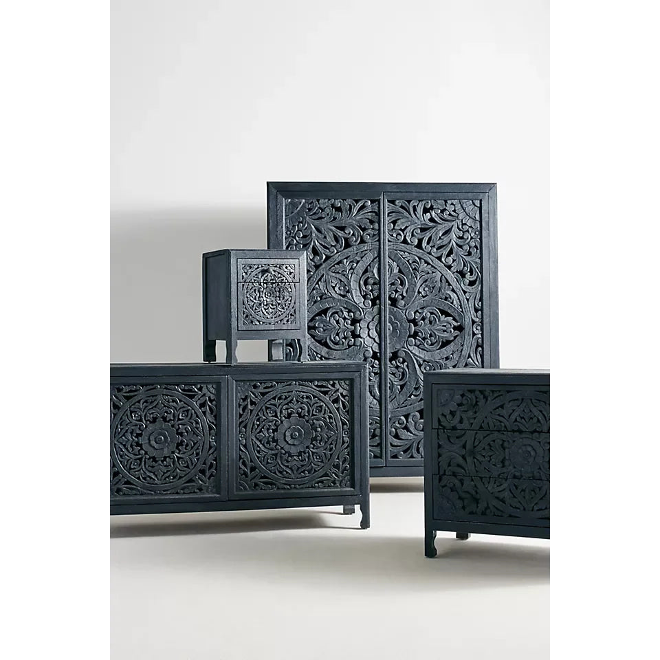 Hand-carved Black Wooden Cabinet Collection for Luxurious Interiors