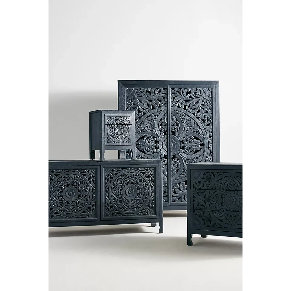 Hand-carved Black Wooden Cabinet Collection for Luxurious Interiors