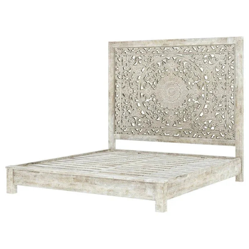 Hand-carved Mandala Bed Frame – Solid Wood King/queen Size