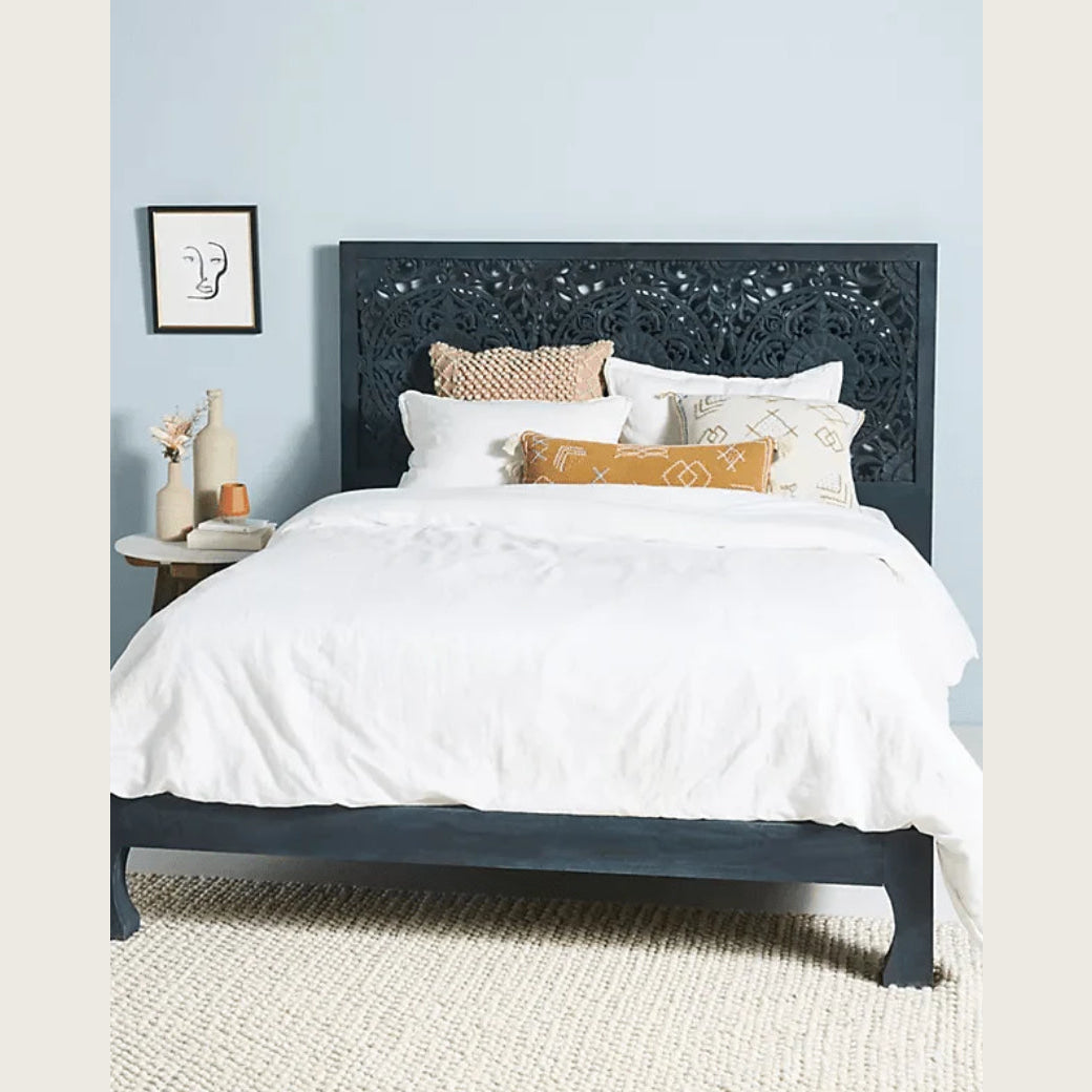 Hand-carved Mandala Bed Frame – Solid Wood King/queen Size