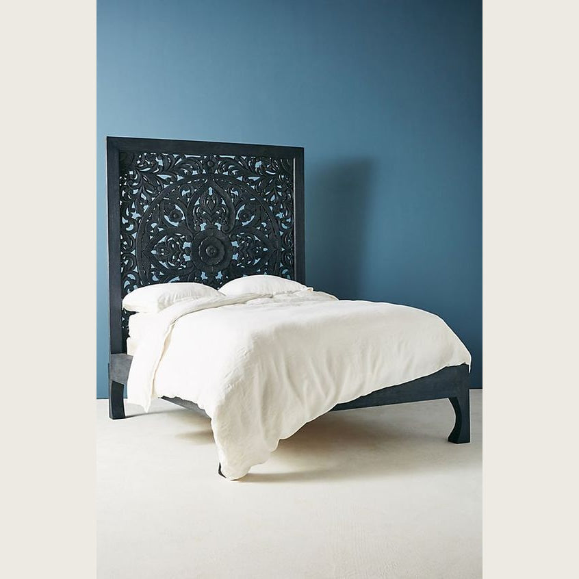 Hand-carved Mandala Bed Frame – Solid Wood King/queen Size