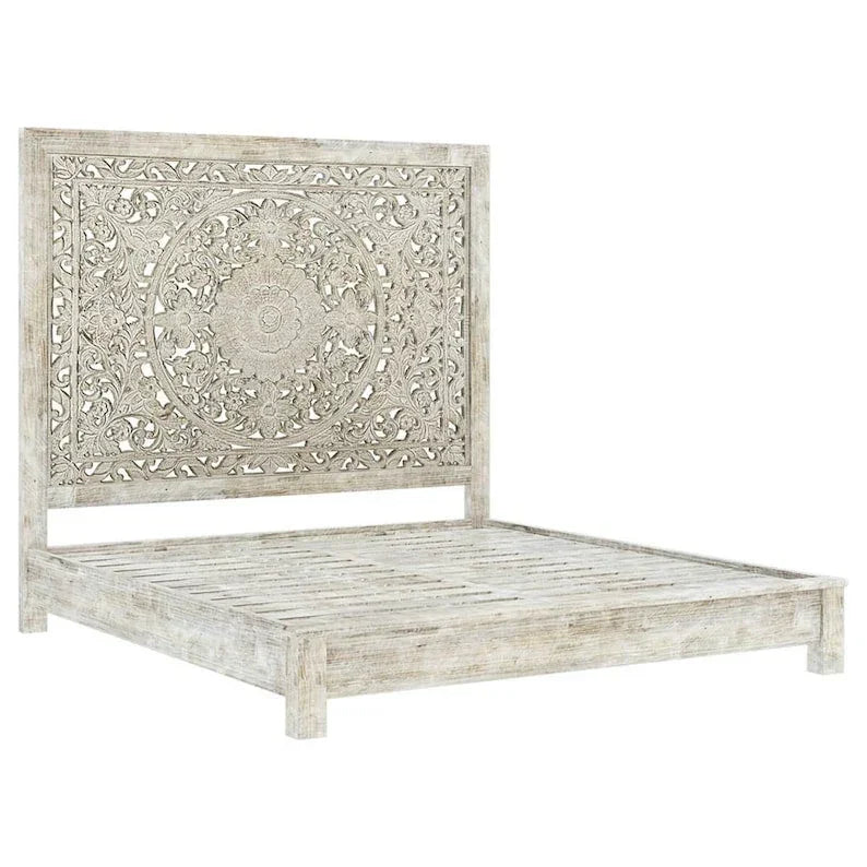 Hand-carved Mandala Bed Frame – Solid Wood King/queen Size