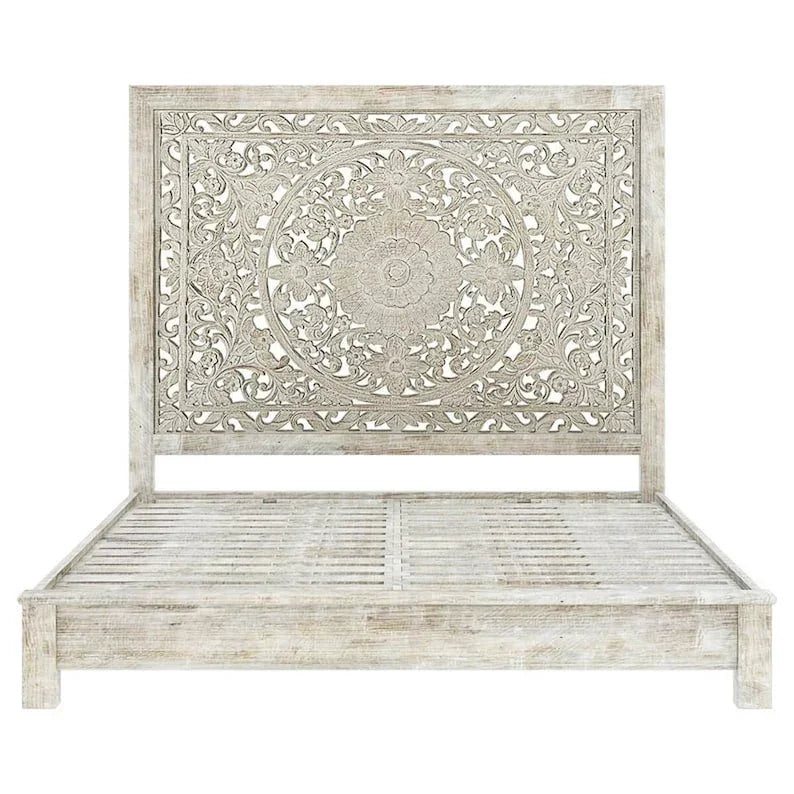 Hand-carved Mandala Bed Frame – Solid Wood King/queen Size