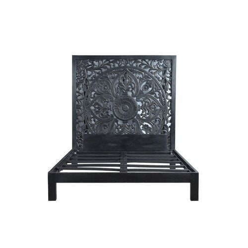 Hand-carved Mandala Bed Frame – Solid Wood King/queen Size