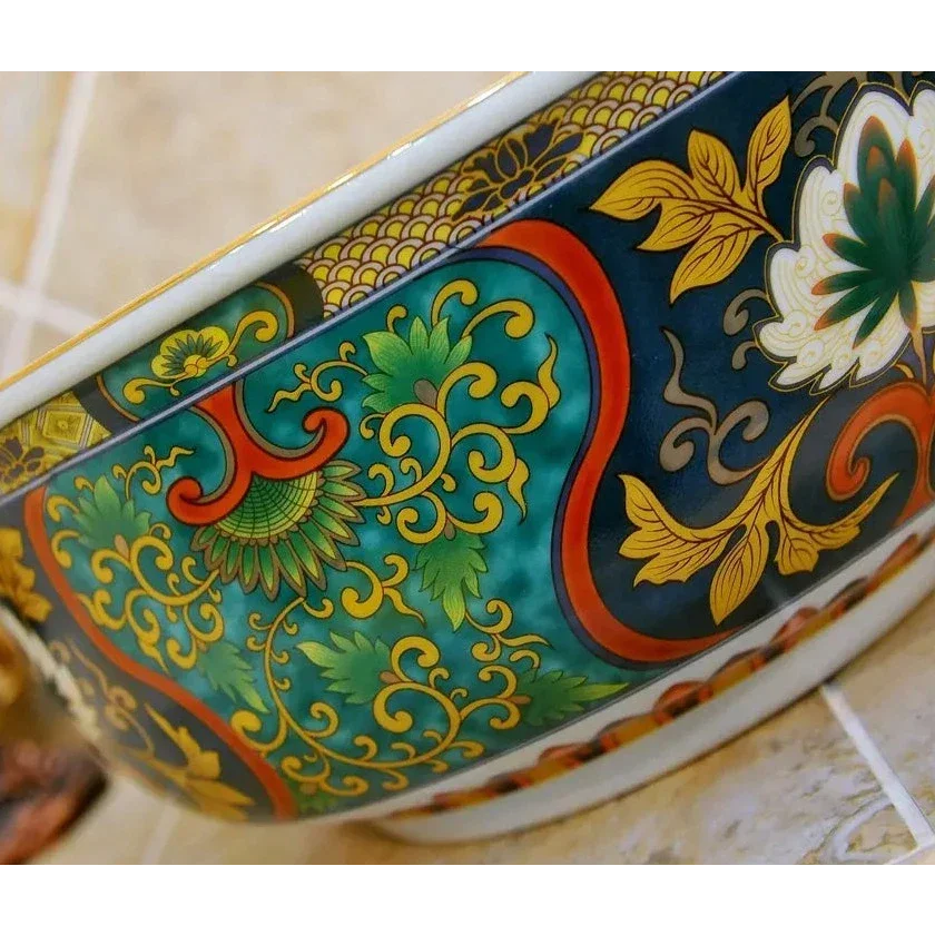 Hand-painted Ceramic Vessel Sink with Floral and Oriental Patterns | Luxury Bathrooms
