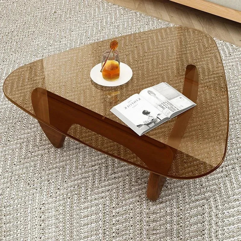 Noguchi Inspired Oval Glass Coffee Table – Elegant Japandi Wood Base for Modern Living Rooms