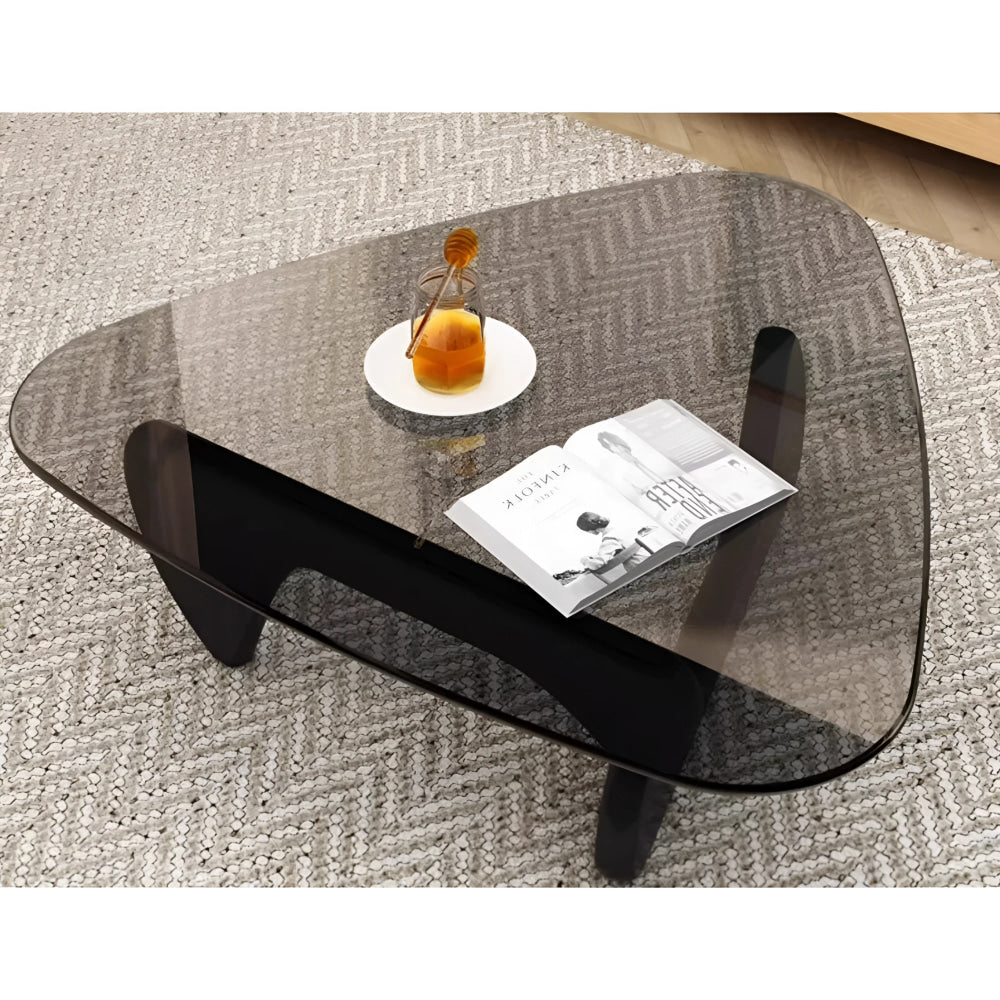 Noguchi Inspired Oval Glass Coffee Table – Elegant Japandi Wood Base for Modern Living Rooms