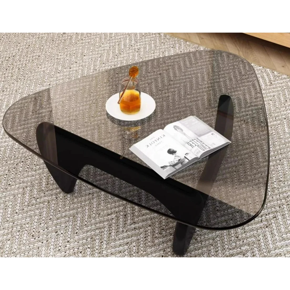 Noguchi Inspired Oval Glass Coffee Table – Elegant Japandi Wood Base for Modern Living Rooms