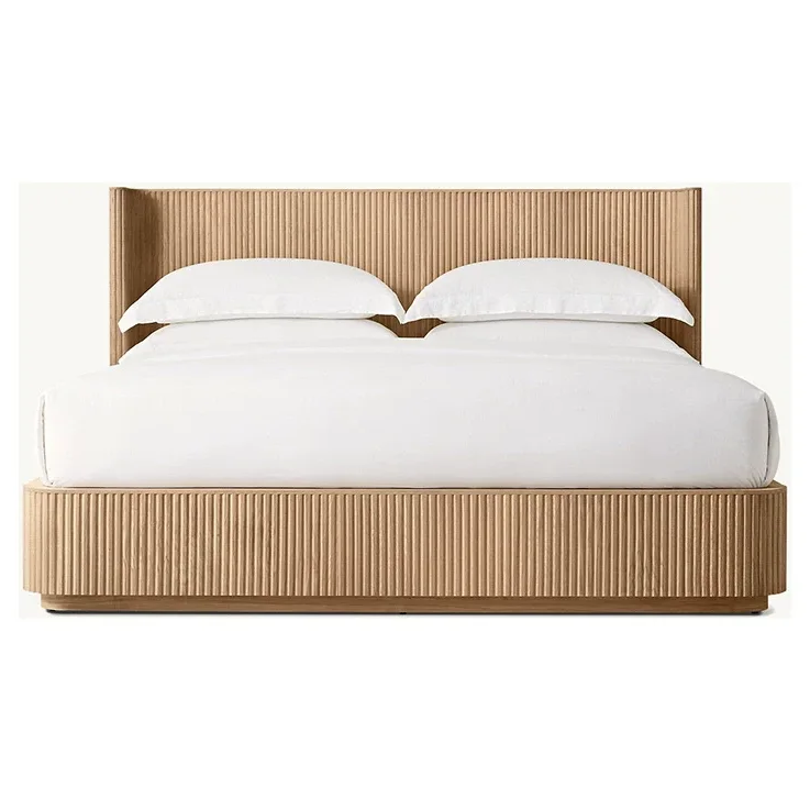 Fluted Oak Platform Bed | HLMPrhy58 - Beds