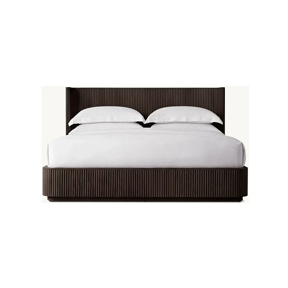 Fluted Oak Platform Bed | HLMPrhy58 - Beds