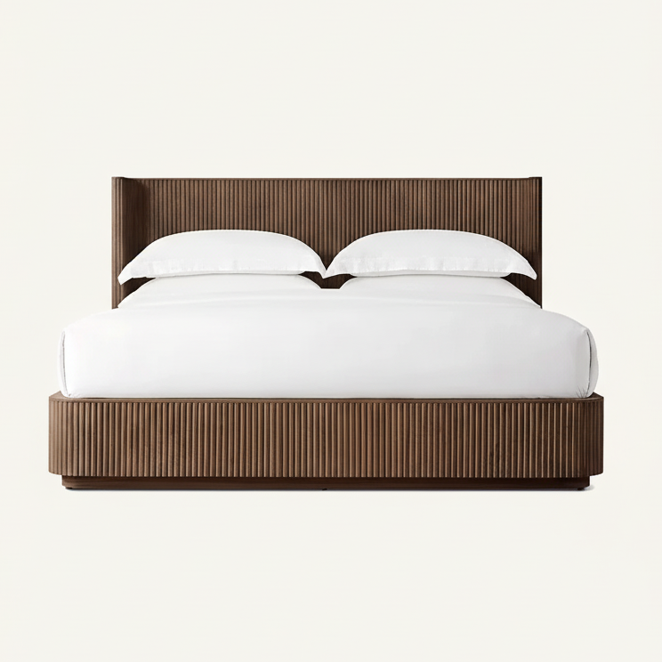 Fluted Oak Platform Bed | HLMPrhy58 - Beds