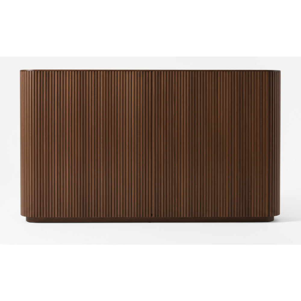 Light Walnut Fluted Oak Platform Bed | HLMPrhy58 - Beds