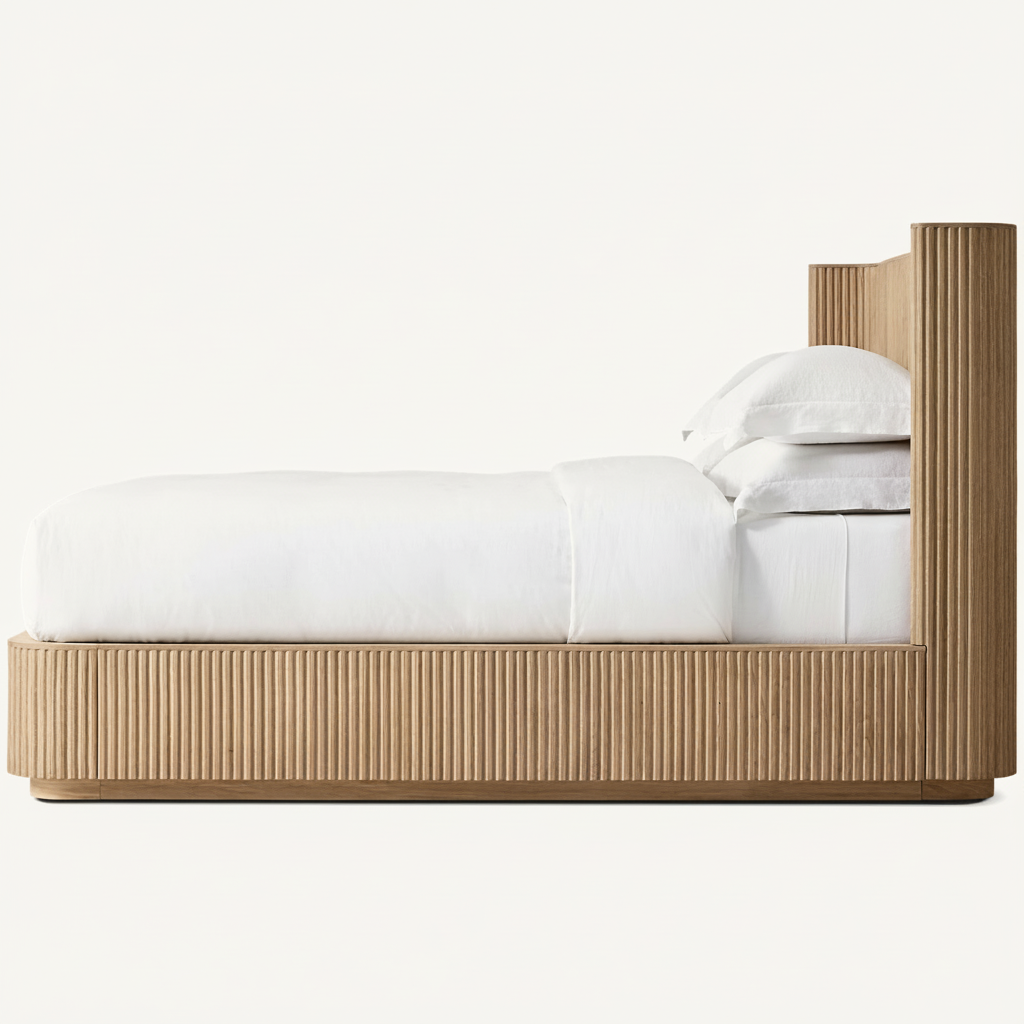 Fluted Oak Platform Bed | HLMPrhy58 - Beds