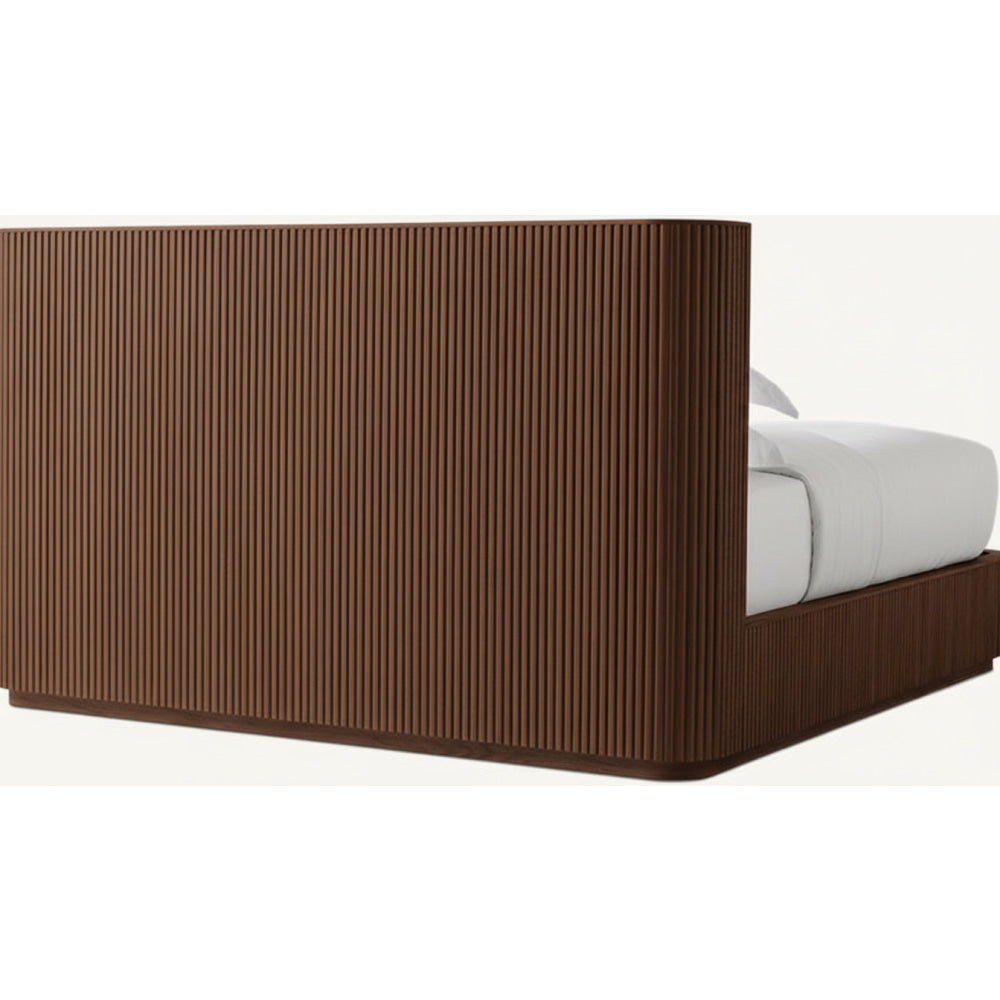 Light Walnut Fluted Oak Platform Bed | HLMPrhy58 - Beds