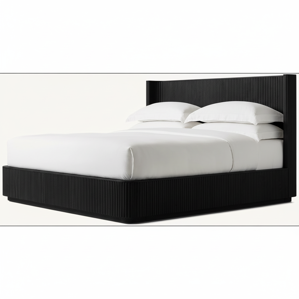 Fluted Oak Platform Bed | HLMPrhy58 - Double / Black - Beds