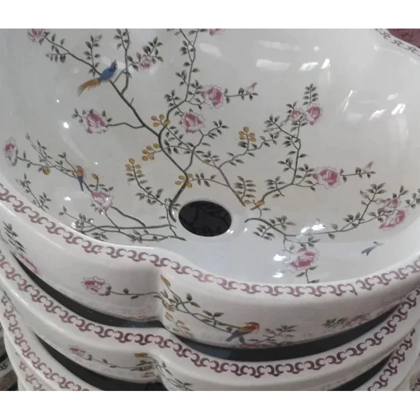 Floral Ceramic Bathroom Sink – Hand-painted Vessel Basin | Luxury Bathrooms