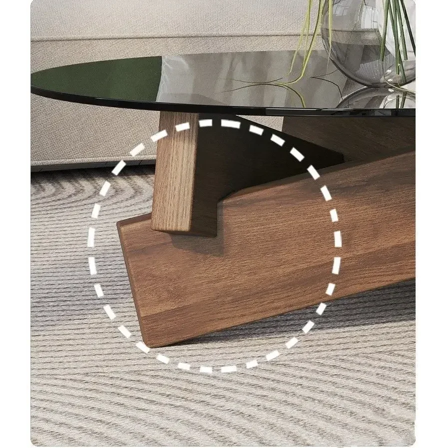 Mid-century Glass Coffee Table with Solid Wood Base | Japandi Interiors