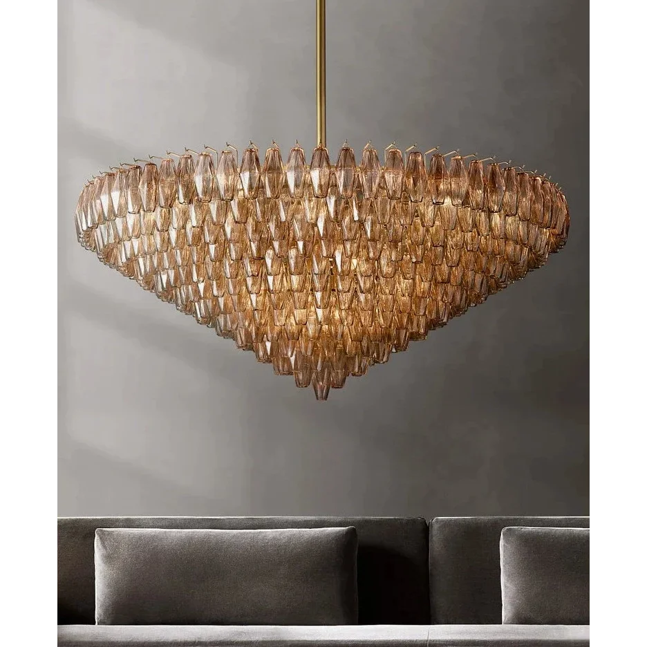 Mid-century Modern Crystal Chandelier – Luxury Smoked Glass Pendant Light for Dining or living room