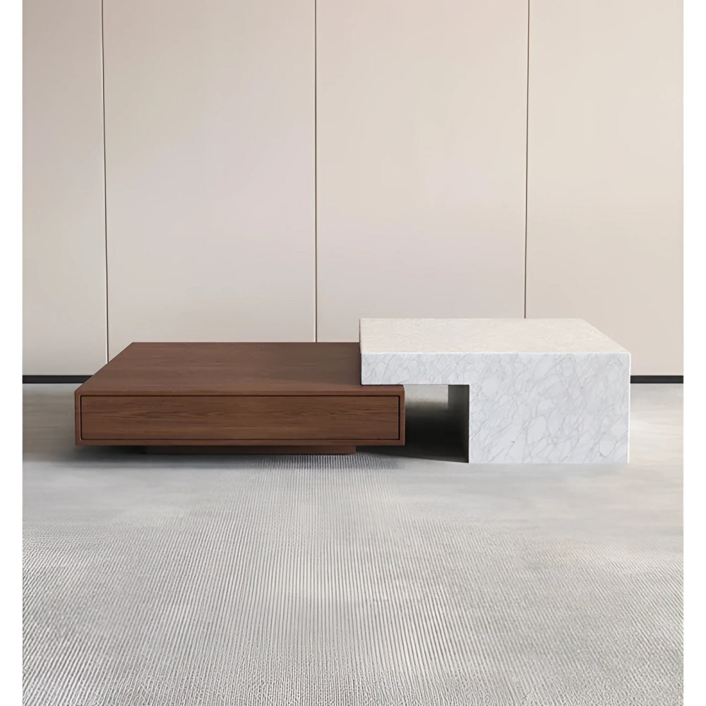 Japandi Coffee Table | Modern Minimalist Wood and Marble
