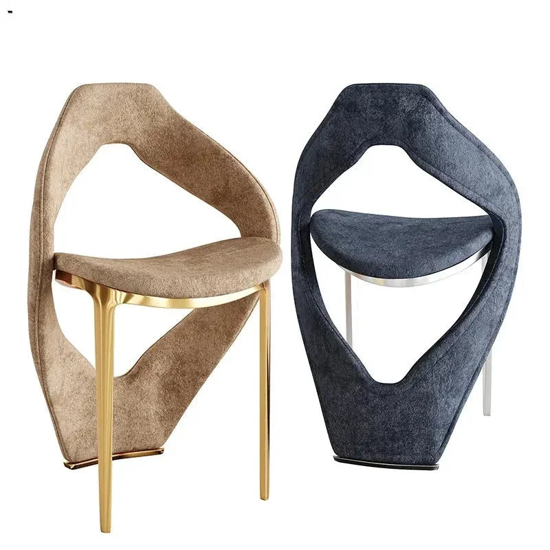 Luxury Interiors | Modern Blue Velvet and Gold Dining Chairs | Contemporary Room