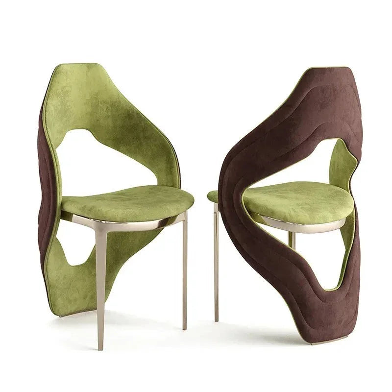 Luxury Interiors | Modern Blue Velvet and Gold Dining Chairs | Contemporary Room