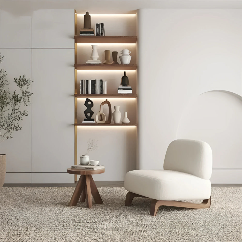 Modern Bouclé Accent Chair with Wooden Base | Luxury Interiors