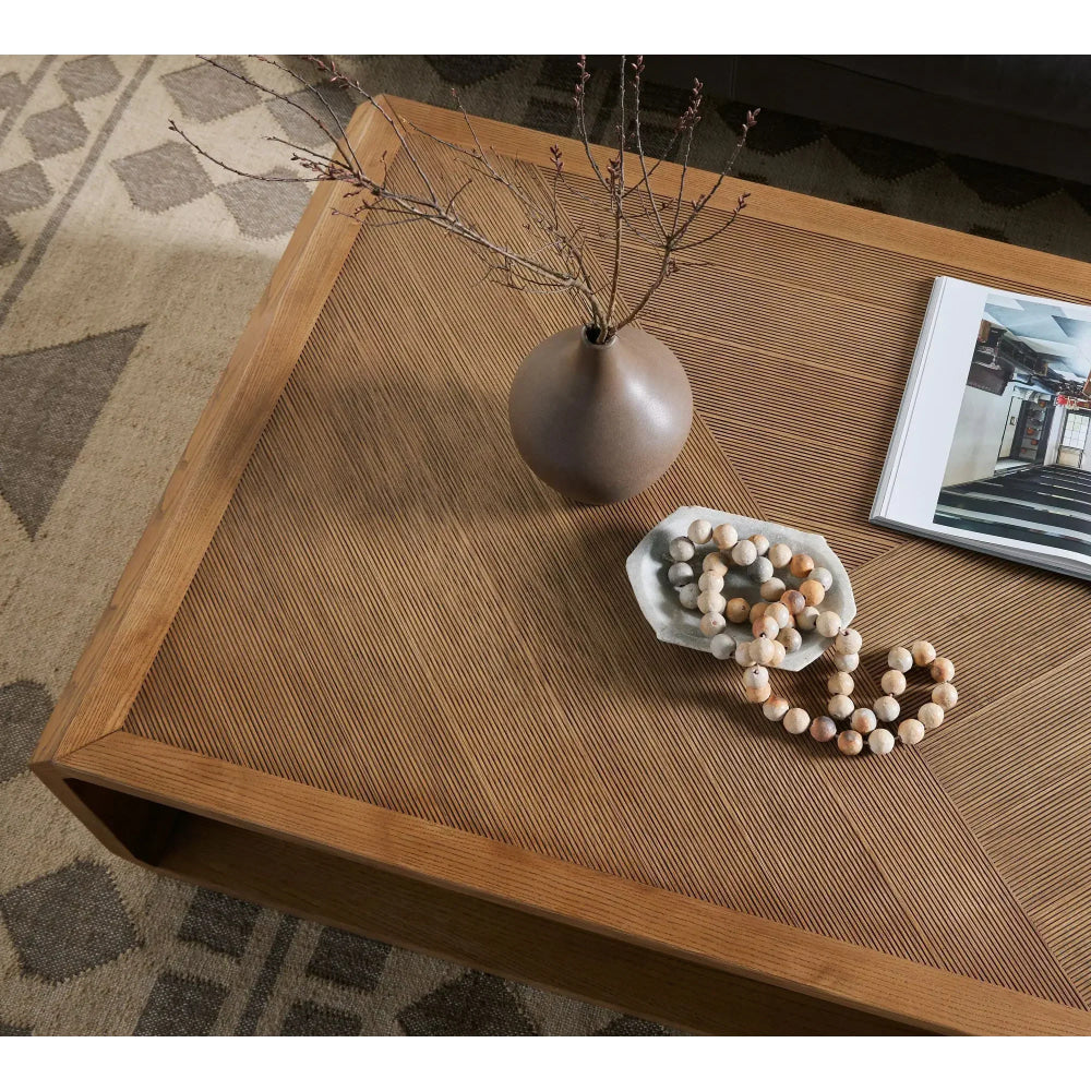 Modern Minimalist Wooden Coffee Table – Rectangular Design with Open shelf storage | Japandi Living Room