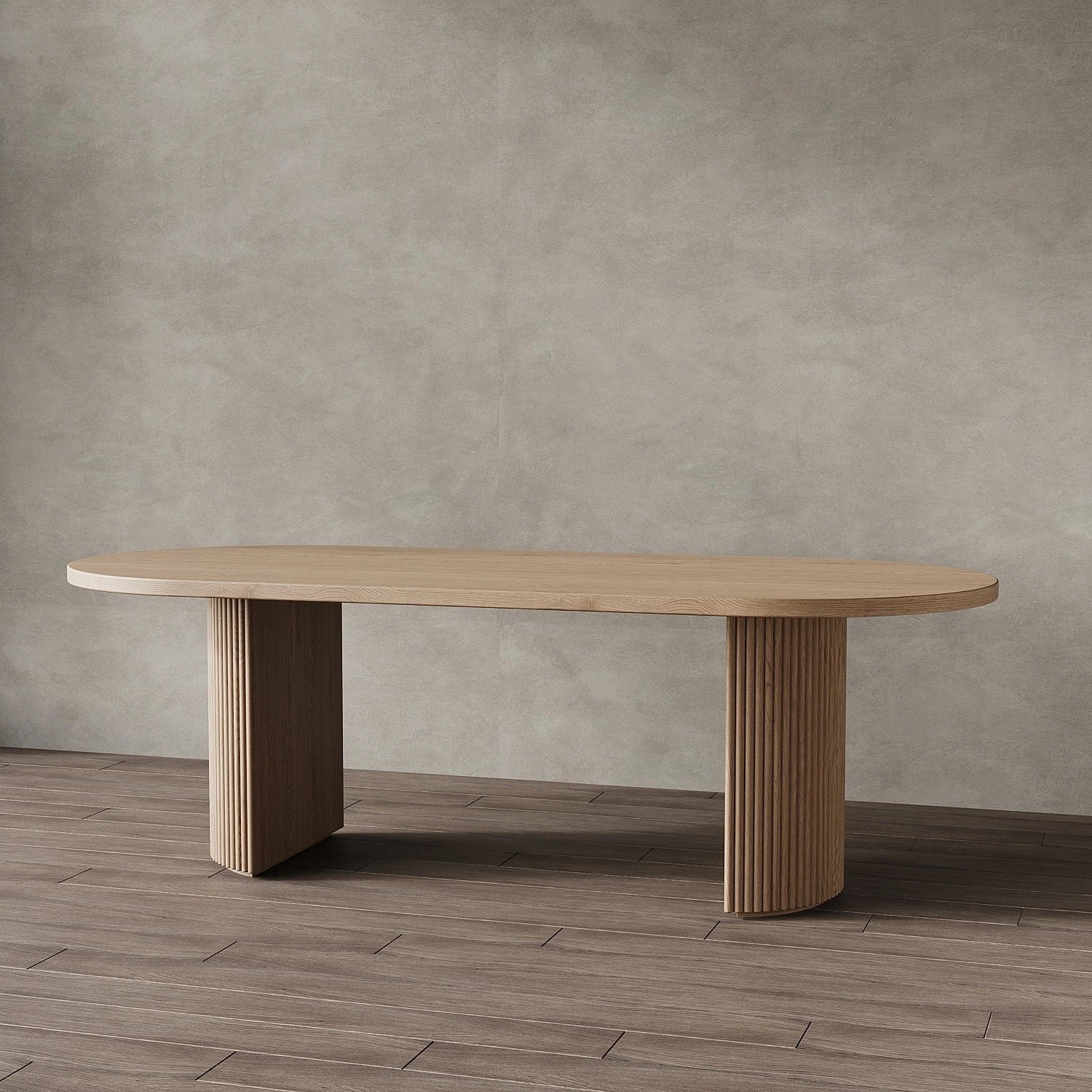 Modern Oak Dining Table | Minimalist Oval Wood with Fluted Pedestal Base | Luxury Interiors