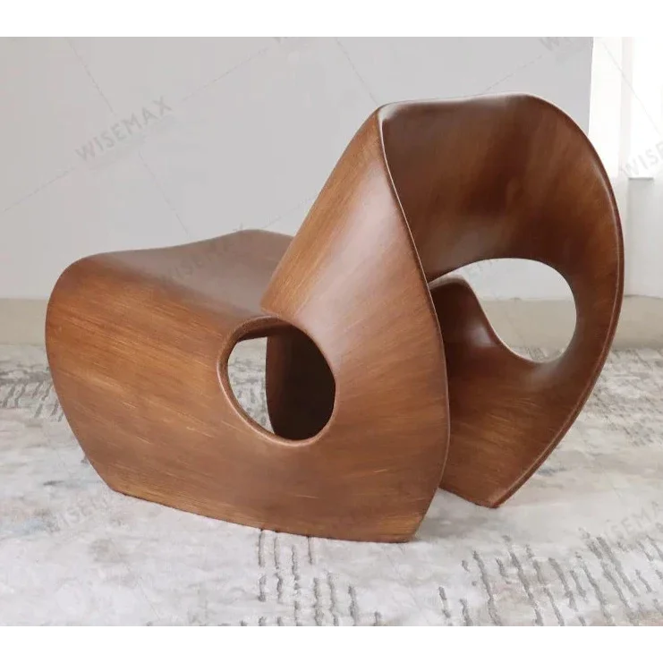 Modern Sculptural Lounge Chairs with Curved Wood Design Minimalist Accent in Black Walnut and Natural Finish