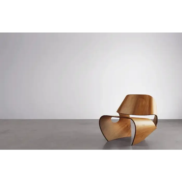 Modern Sculptural Lounge Chairs with Curved Wood Design Minimalist Accent in Black Walnut and Natural Finish