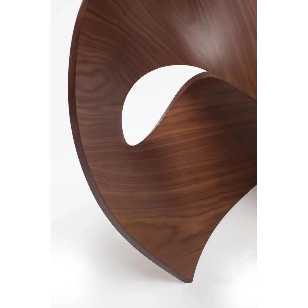 Modern Sculptural Lounge Chairs with Curved Wood Design Minimalist Accent in Black Walnut and Natural Finish