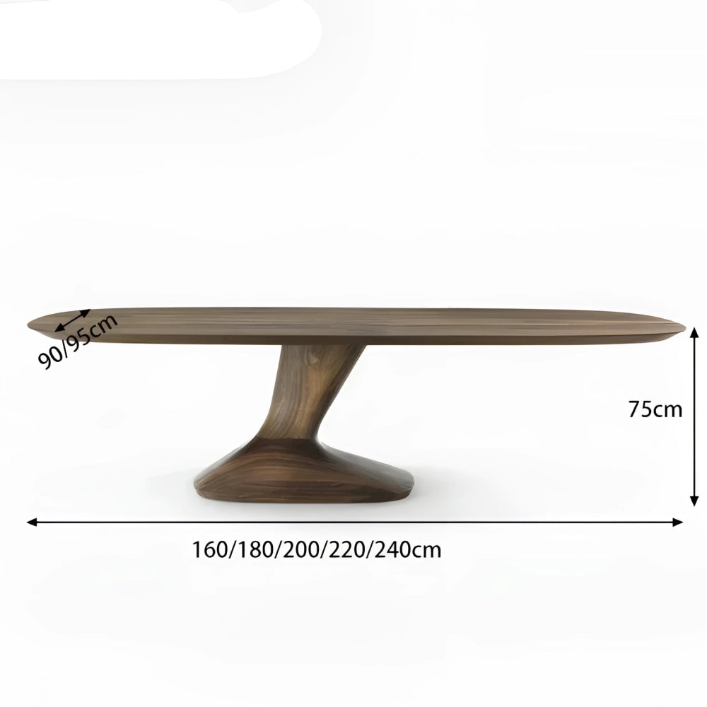 Solid Wood Modern Dining Table with Sculptural Pedestal Base – Rectangular Walnut Finish 8-10 Seater