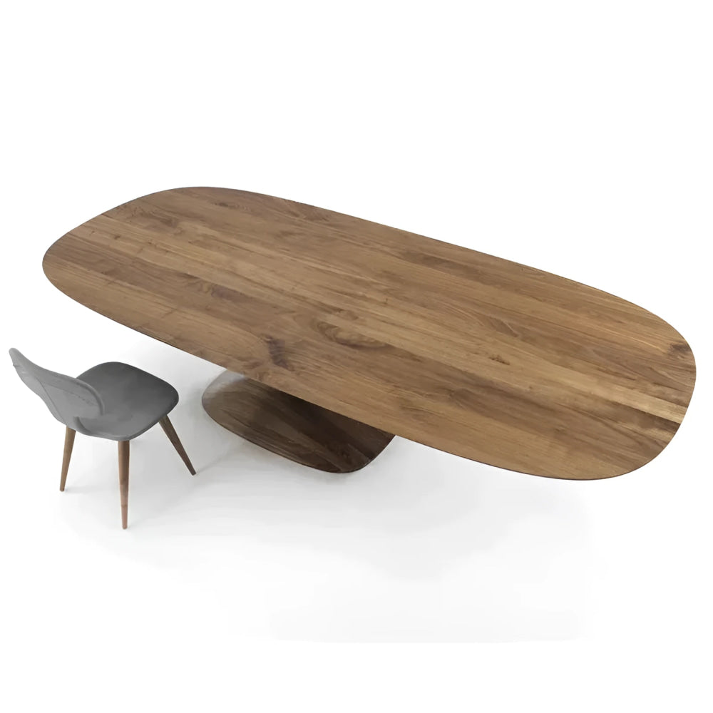 Solid Wood Modern Dining Table with Sculptural Pedestal Base – Rectangular Walnut Finish 8-10 Seater