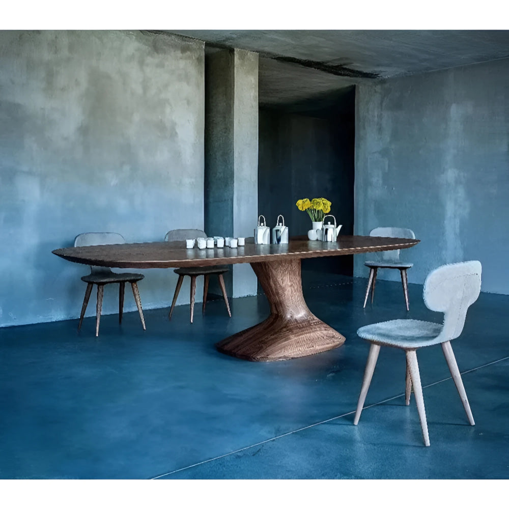 Solid Wood Modern Dining Table with Sculptural Pedestal Base – Rectangular Walnut Finish 8-10 Seater