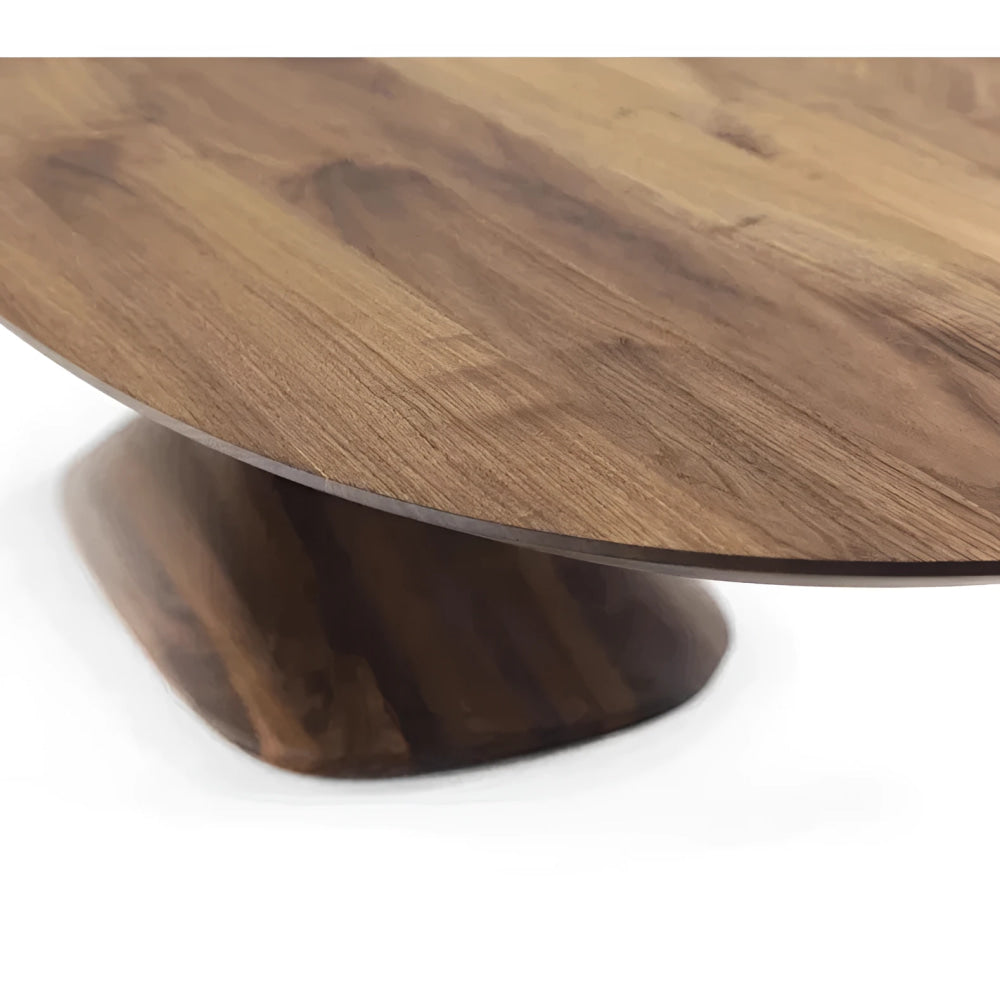 Solid Wood Modern Dining Table with Sculptural Pedestal Base – Rectangular Walnut Finish 8-10 Seater