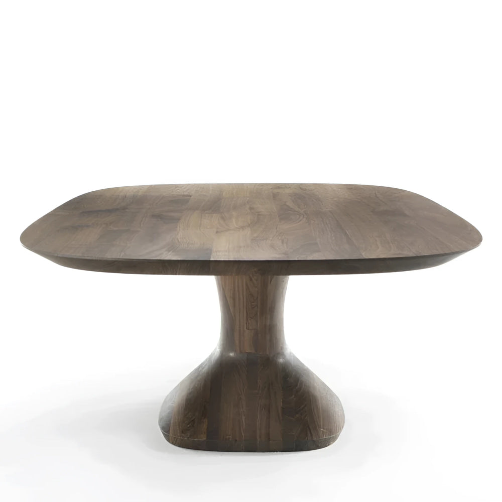 Solid Wood Modern Dining Table with Sculptural Pedestal Base – Rectangular Walnut Finish 8-10 Seater