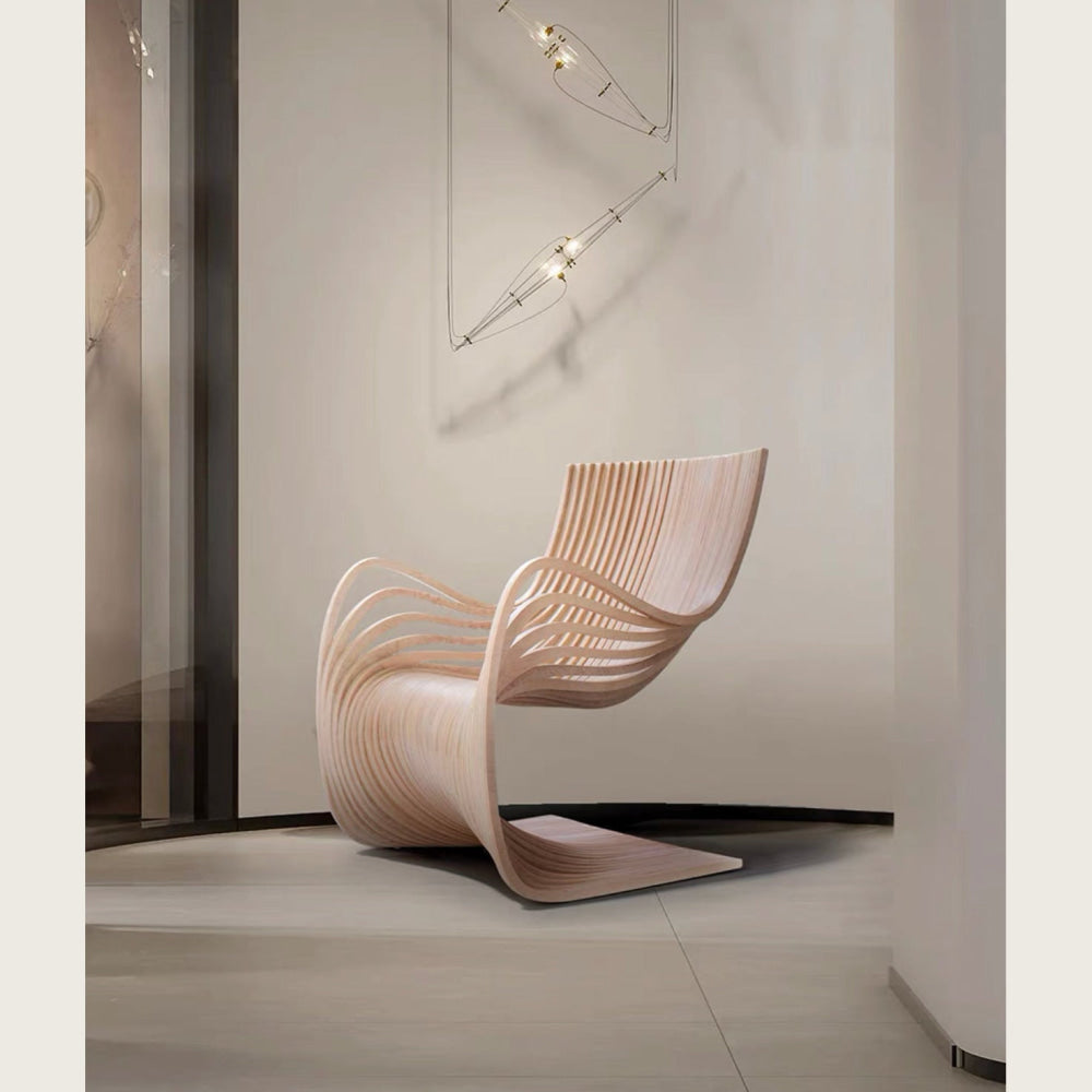 Modern Sculptural Wooden Lounge Chair | Japandi Interiors