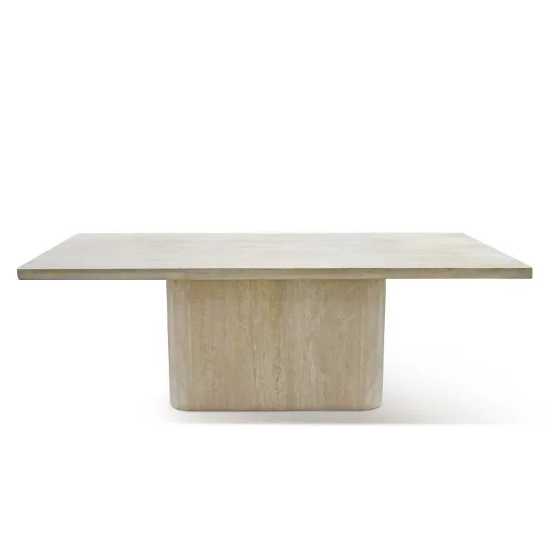 Rectangular Travertine Coffee Table with Minimalist Block Base – Natural Stone Centerpiece | Luxury Dining Room