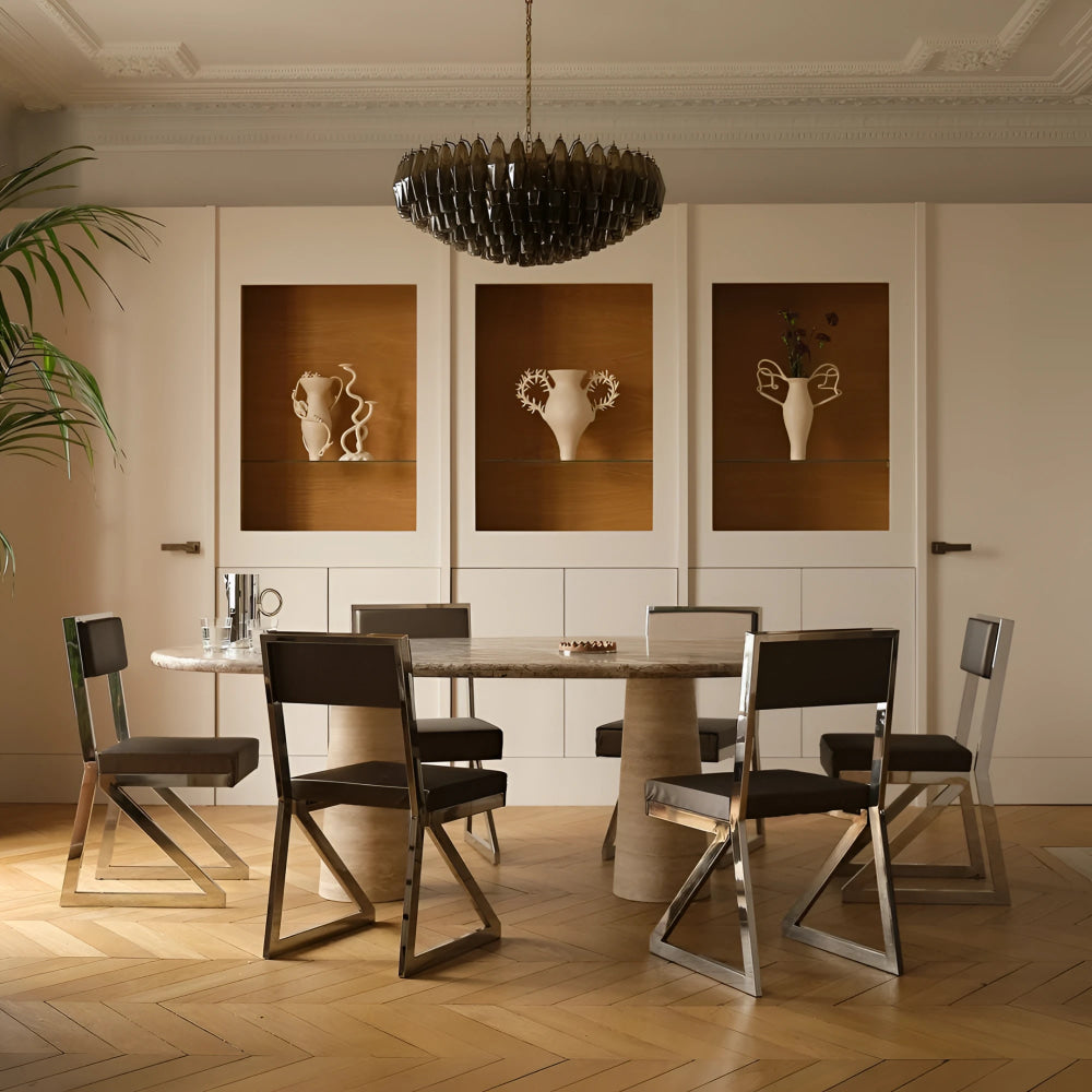 Luxury Oval Marble Dining Table – Hulmara Design with Dual Conical bases