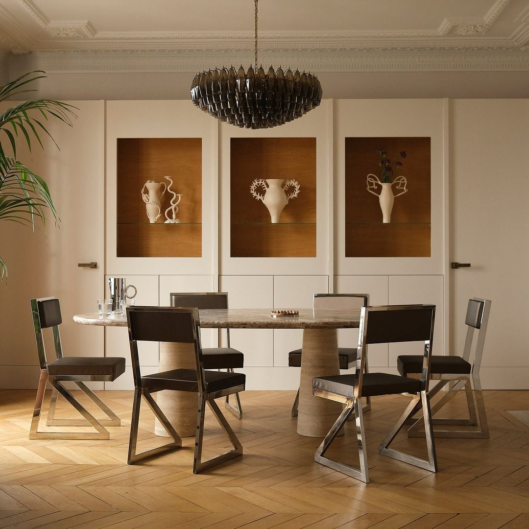 Luxury Oval Marble Dining Table – Hulmara Design with Dual Conical bases