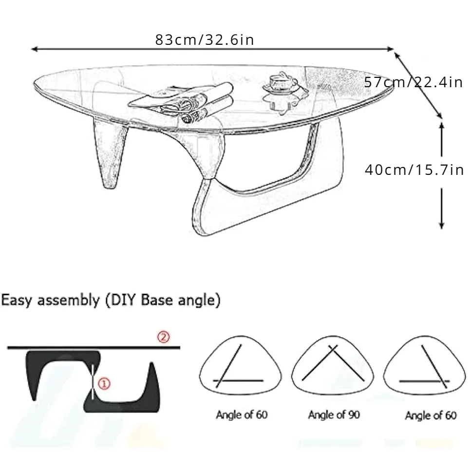 Noguchi Inspired Oval Glass Coffee Table – Elegant Japandi Wood Base for Modern Living Rooms