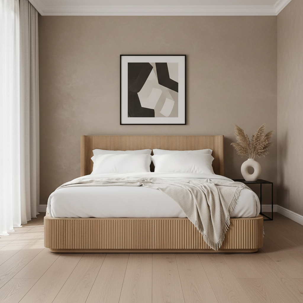 Oak Fluted Platform Bed | HLMPRHY61 - Beds
