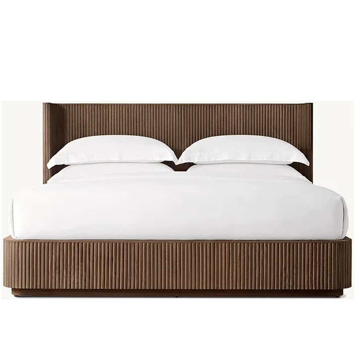 Fluted Oak Platform Bed | HLMPrhy58 - Beds