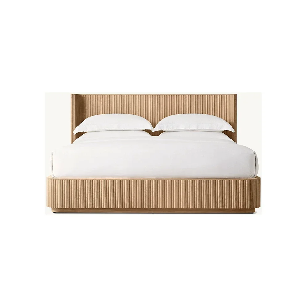 Fluted Oak Platform Bed | HLMPrhy58 - Beds