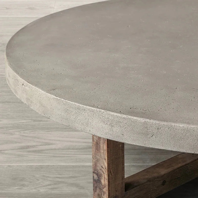Japandi Round Coffee Table – Concrete Top with Rustic Pine Wood Cross Base 120cm Diameter
