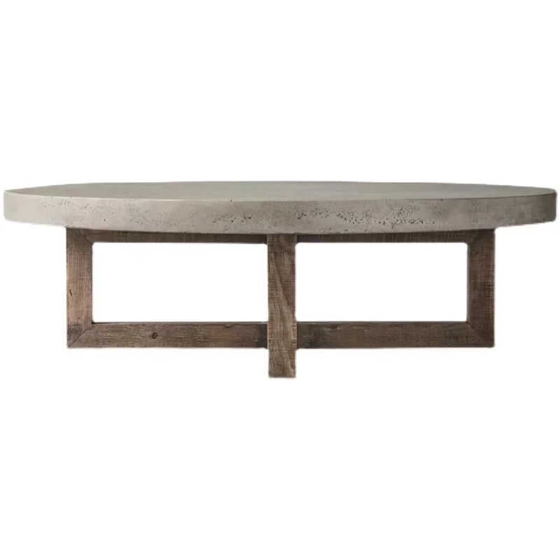 Japandi Round Coffee Table – Concrete Top with Rustic Pine Wood Cross Base 120cm Diameter