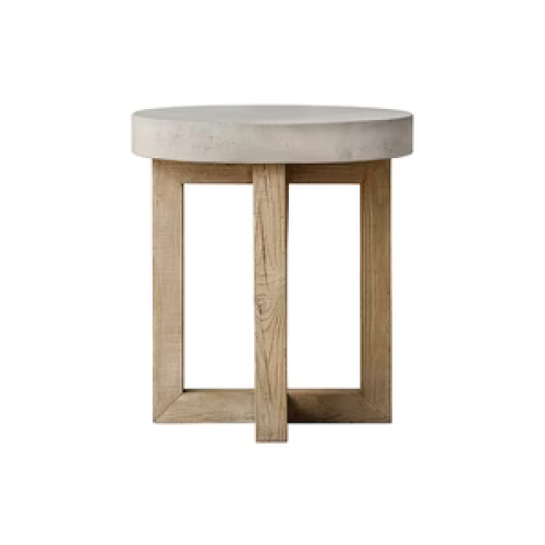 Japandi Round End Table – Pine Wood Base with Smooth Concrete Top 45cm Diameter