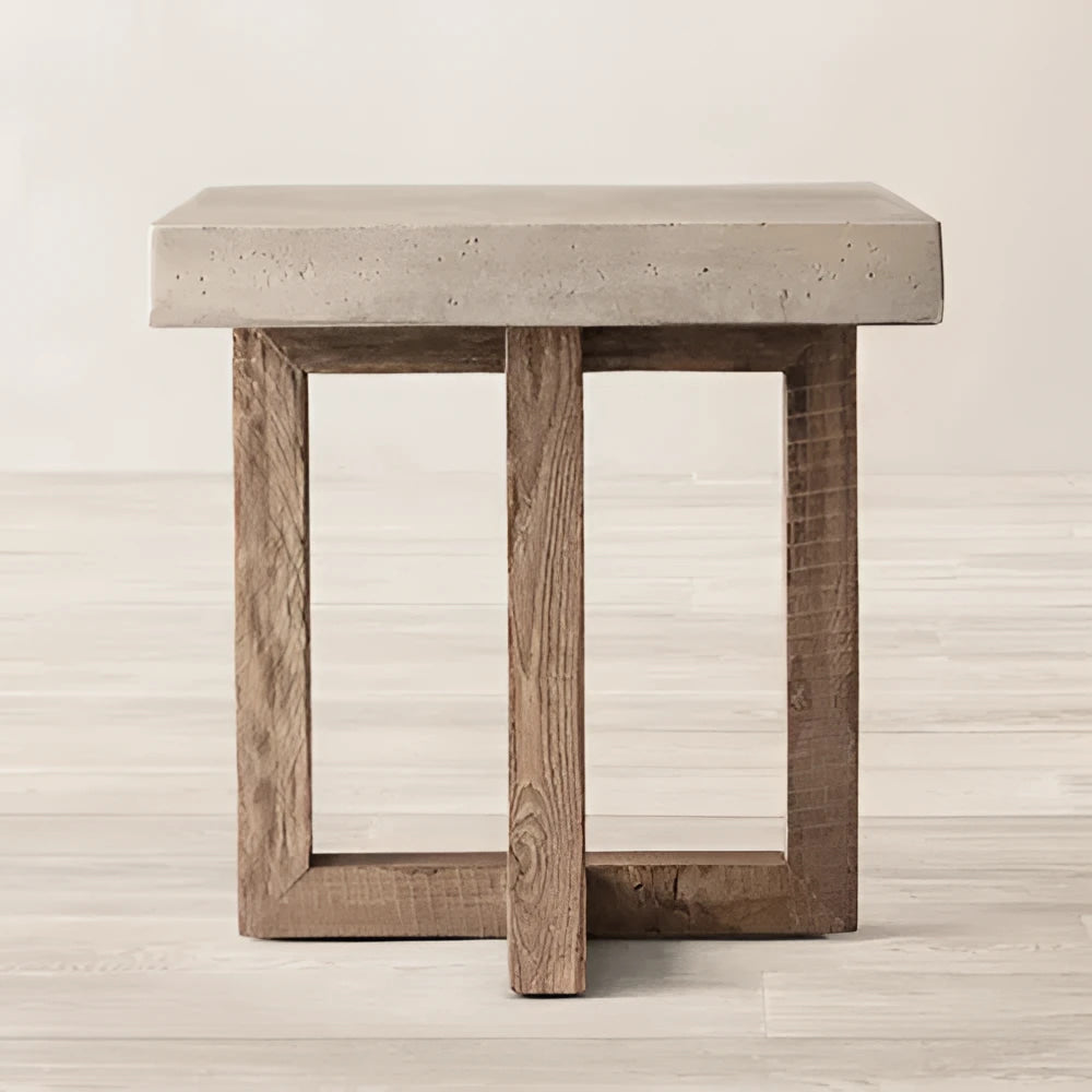 Modern Japandi End Table – Concrete Top with Solid Pine Wood Frame Minimalist design