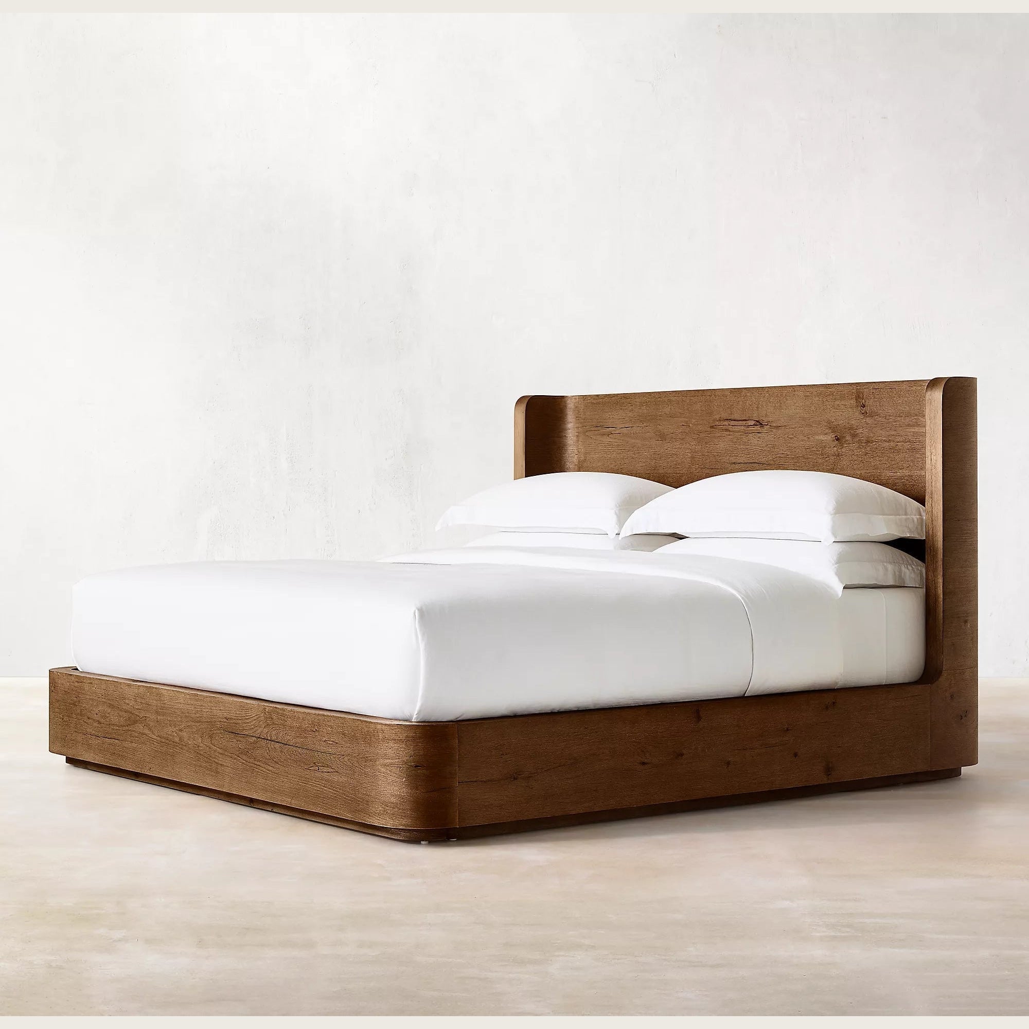 Solid Oak Platform Bed Frame with Curved Headboard | HLMk002ft - Beds